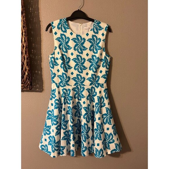 Diane von Furstenberg Textured Cotton Blue White A Line Dress 6 New - Picture 4 of 8